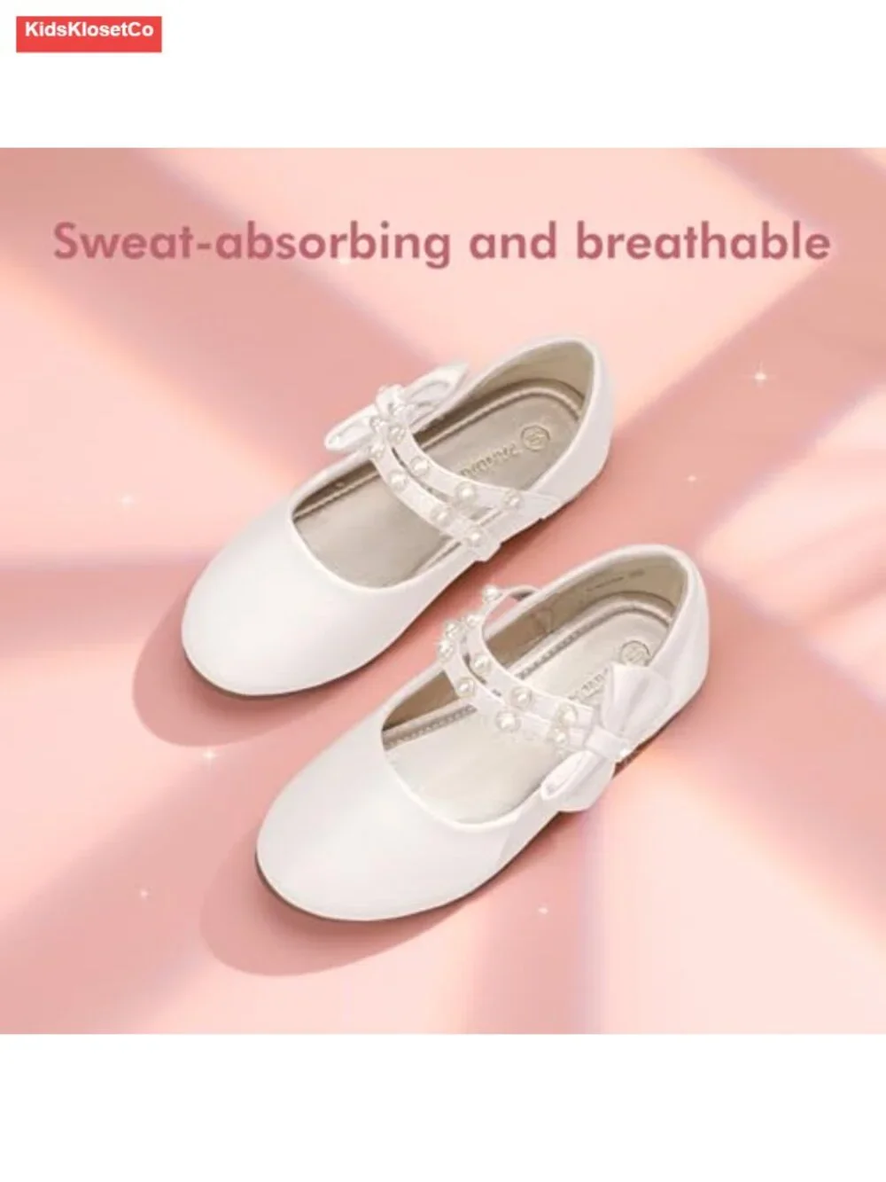 Girls Pearls Bow Ballet Flats Dress Shoes Flower Girl Wedding Party